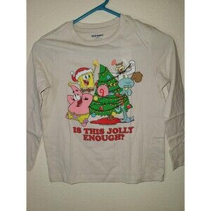 Old Navy Boys 6-7 SMALL Long Sleeve SPONGEBOB Christmas Tee T-Shirt #31825